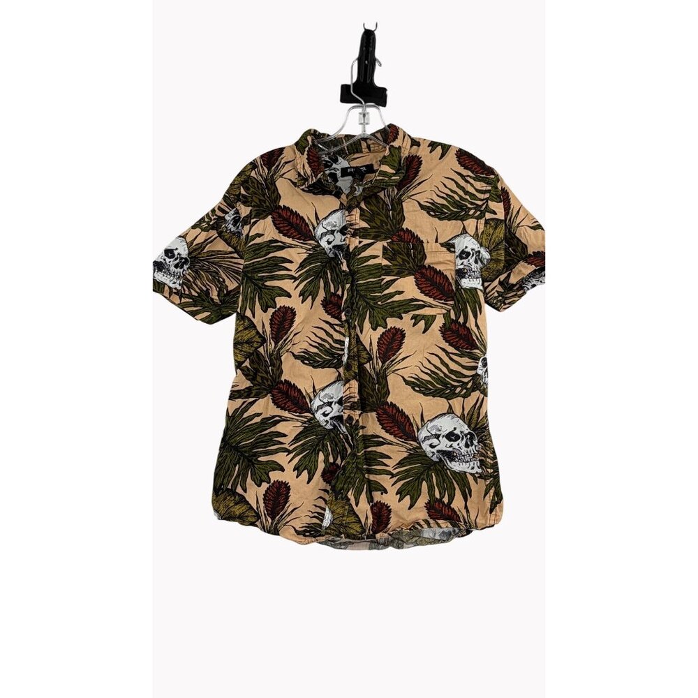 RSQ Mens Medium Hawaiian Skull Print Button Up Shirt Short Sleeve